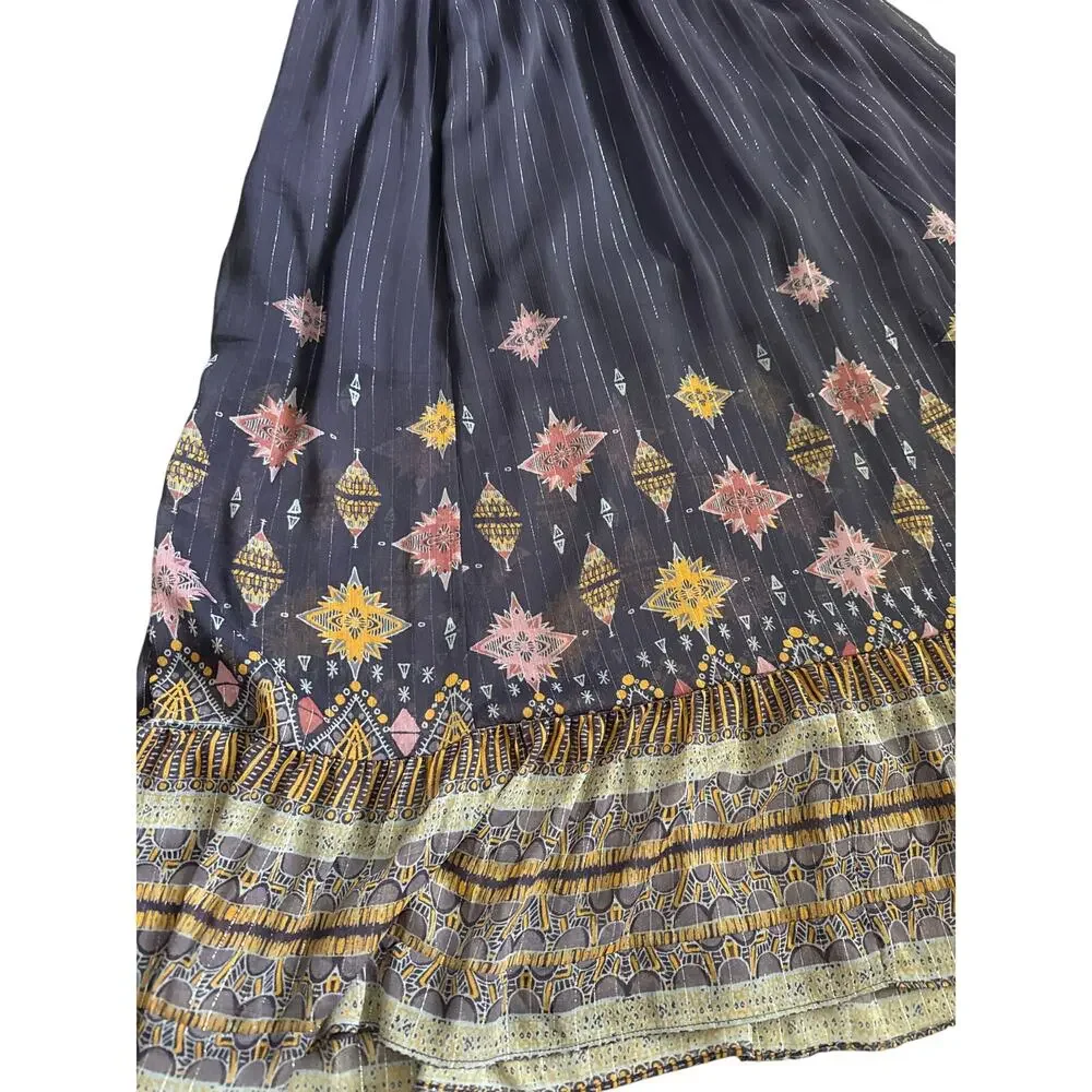 Free People Wishing Well Metallic Lurex Boho Printed Midi Dress Purple Sz Large - Picture 7 of 10